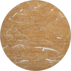 Photo of 8' Rust Ivory And Gray Abstract Washable Round Rug With UV Protection