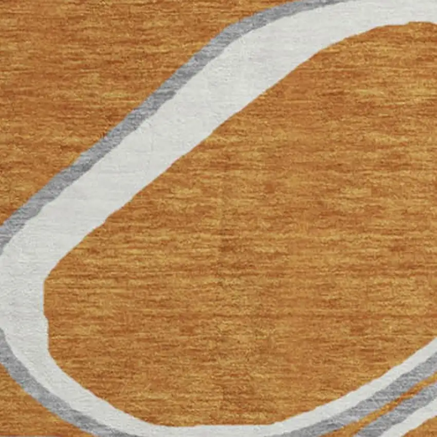 8' Rust Ivory And Gray Geometric Washable Round Rug With UV Protection Photo 3