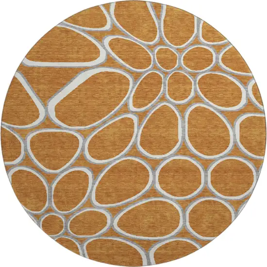 8' Rust Ivory And Gray Geometric Washable Round Rug With UV Protection Photo 1