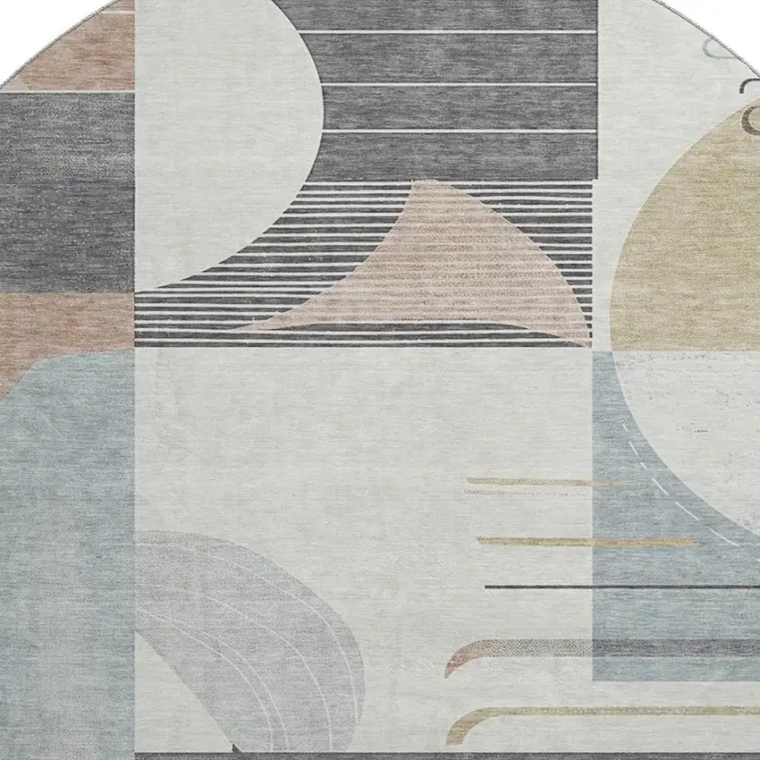 8' Rust Ivory And Gray Geometric Washable Round Rug With UV Protection Photo 2