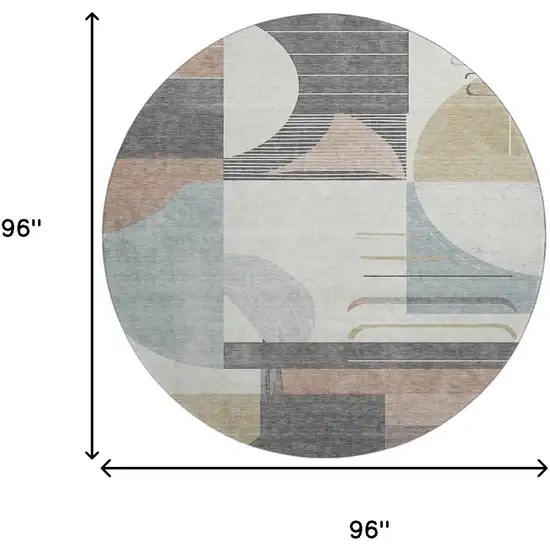 8' Rust Ivory And Gray Geometric Washable Round Rug With UV Protection Photo 9