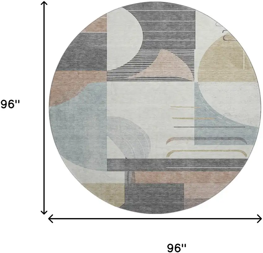 8' Rust Ivory And Gray Geometric Washable Round Rug With UV Protection Photo 9