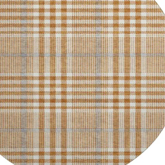 8' Rust Ivory And Gray Plaid Washable Round Rug With UV Protection Photo 2