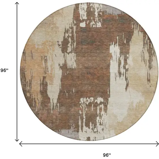 8' Rust Ivory And Gray Round Abstract Washable Indoor Outdoor Area Rug Photo 3