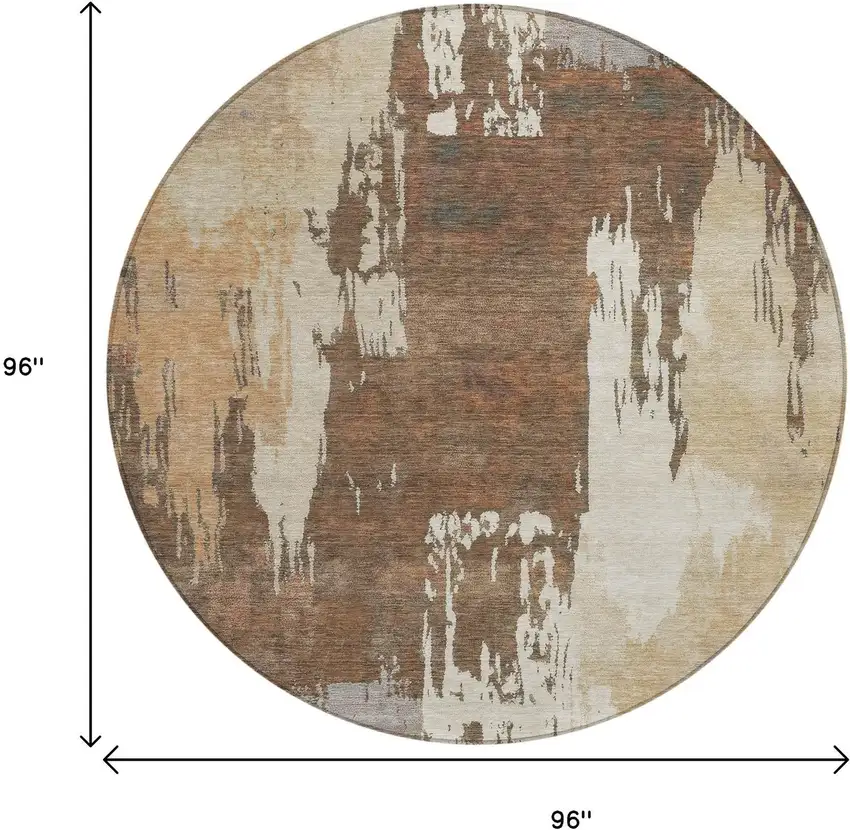 8' Rust Ivory And Gray Round Abstract Washable Indoor Outdoor Area Rug Photo 3