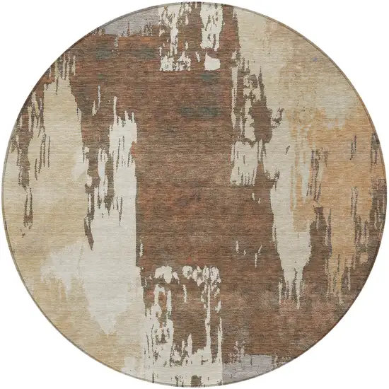 8' Rust Ivory And Gray Round Abstract Washable Indoor Outdoor Area Rug Photo 5