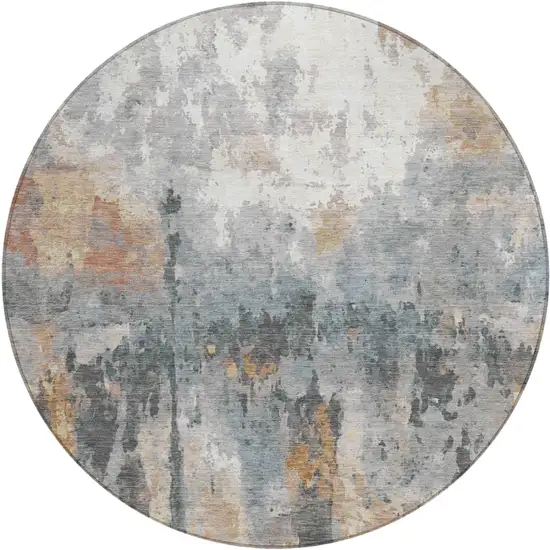 8' Rust Ivory And Gray Round Abstract Washable Indoor Outdoor Area Rug Photo 2