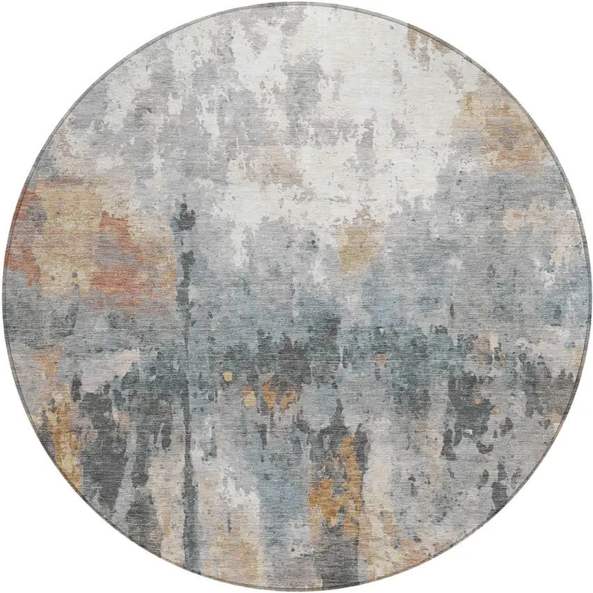 8' Rust Ivory And Gray Round Abstract Washable Indoor Outdoor Area Rug Photo 2