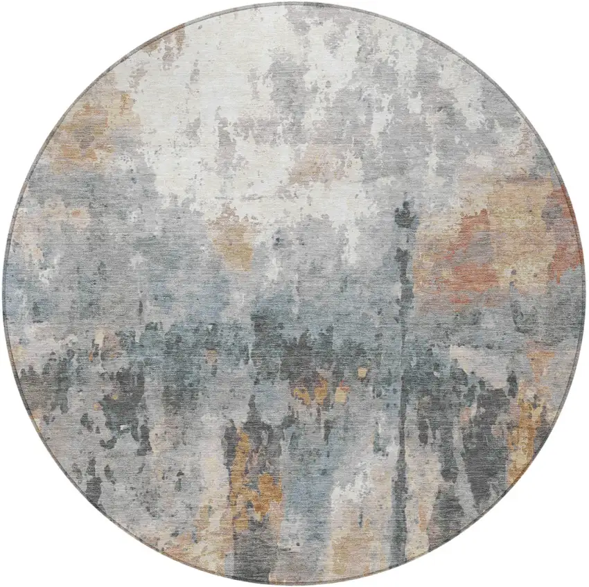 8' Rust Ivory And Gray Round Abstract Washable Indoor Outdoor Area Rug Photo 4