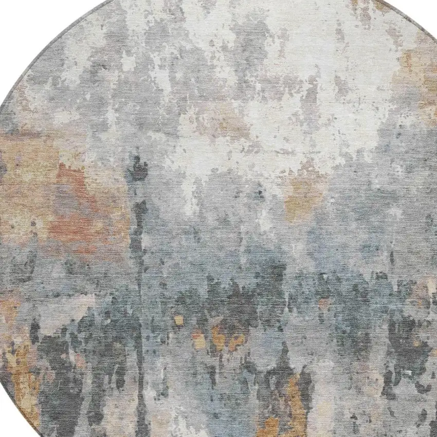 8' Rust Ivory And Gray Round Abstract Washable Indoor Outdoor Area Rug Photo 7