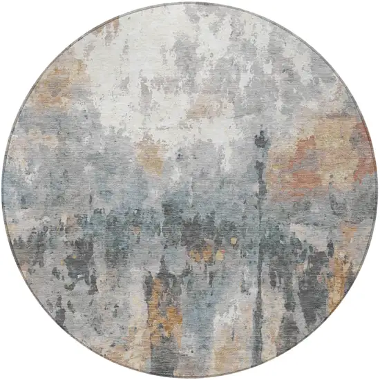 8' Rust Ivory And Gray Round Abstract Washable Indoor Outdoor Area Rug Photo 5