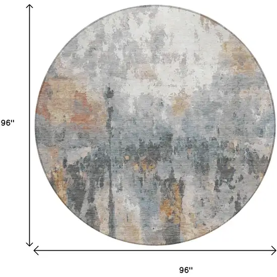 8' Rust Ivory And Gray Round Abstract Washable Indoor Outdoor Area Rug Photo 3
