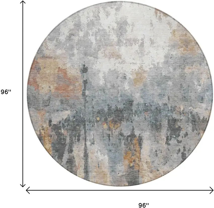 8' Rust Ivory And Gray Round Abstract Washable Indoor Outdoor Area Rug Photo 3