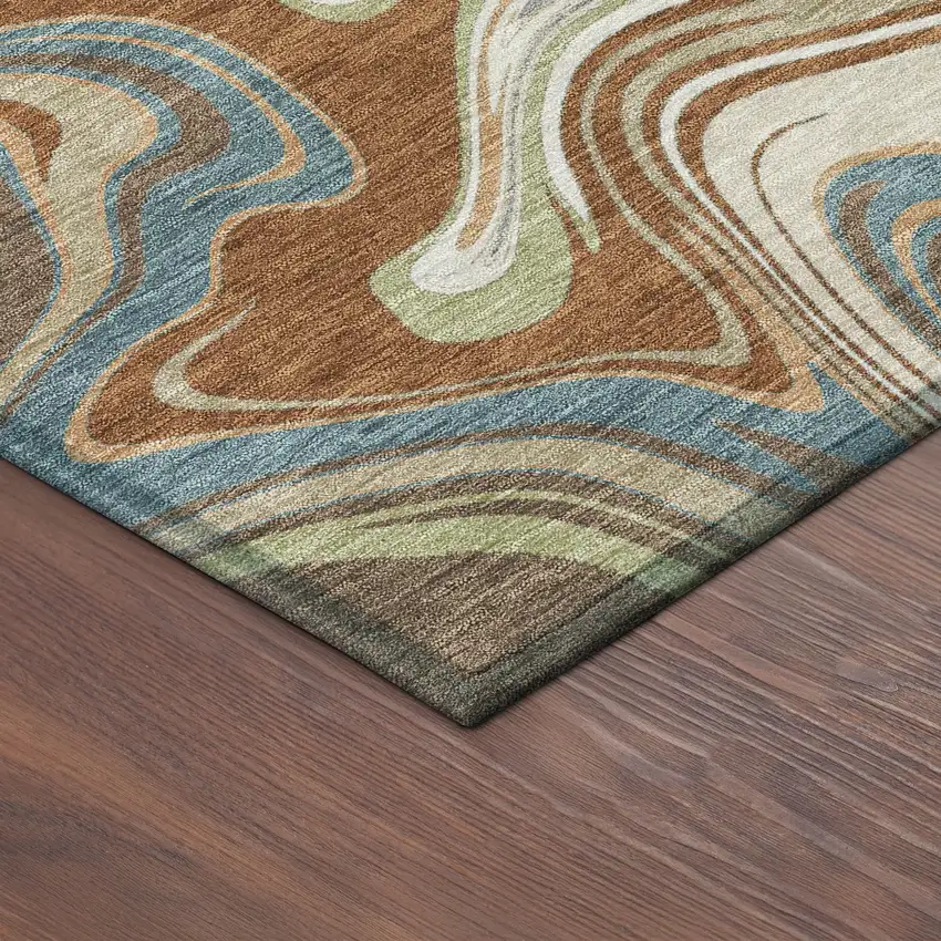 8' Rust Ivory And Gray Round Abstract Washable Indoor Outdoor Area Rug Photo 8