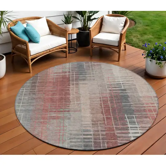 8' Rust Ivory And Gray Round Striped Washable Indoor Outdoor Area Rug Photo 1