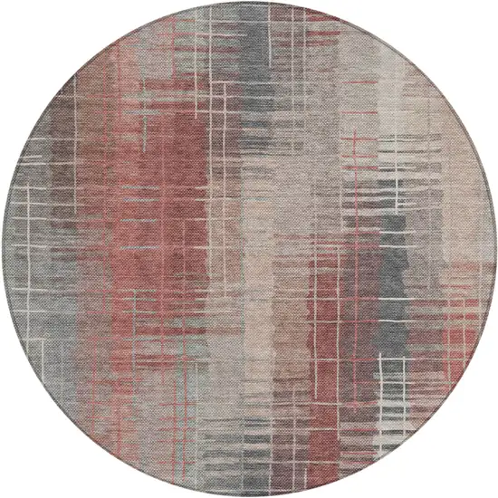8' Rust Ivory And Gray Round Striped Washable Indoor Outdoor Area Rug Photo 2