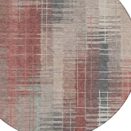8' Rust Ivory And Gray Round Striped Washable Indoor Outdoor Area Rug Photo 8