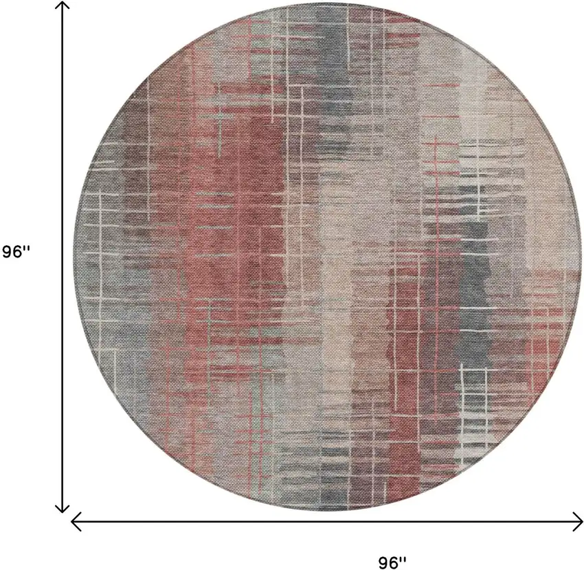8' Rust Ivory And Gray Round Striped Washable Indoor Outdoor Area Rug Photo 3