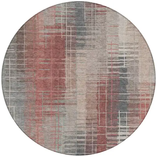 8' Rust Ivory And Gray Round Striped Washable Indoor Outdoor Area Rug Photo 4