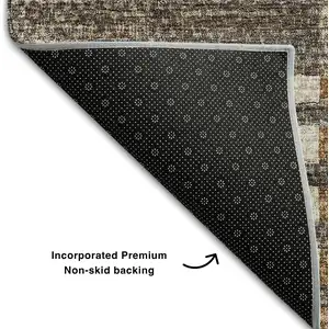 Photo of 8' Rust Ivory And Gray Striped Washable Round Rug With UV Protection