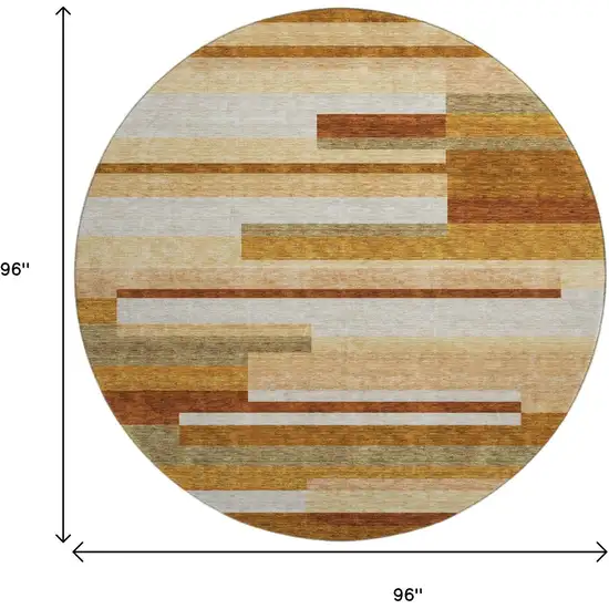8' Rust Ivory And Taupe Striped Washable Round Rug With UV Protection Photo 3