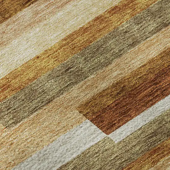 8' Rust Ivory And Taupe Striped Washable Round Rug With UV Protection Photo 9