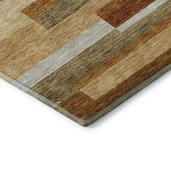 8' Rust Ivory And Taupe Striped Washable Round Rug With UV Protection Photo 7