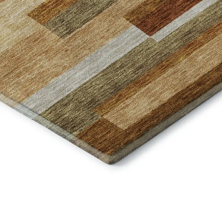 8' Rust Ivory And Taupe Striped Washable Round Rug With UV Protection Photo 7