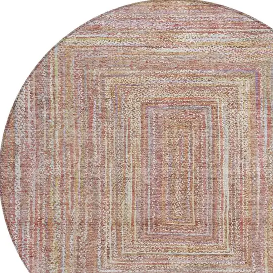 8' Rust Mauve And Coral Round Geometric Washable Indoor Outdoor Area Rug Photo 4