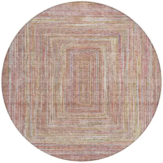 8' Rust Mauve And Coral Round Geometric Washable Indoor Outdoor Area Rug Photo 3