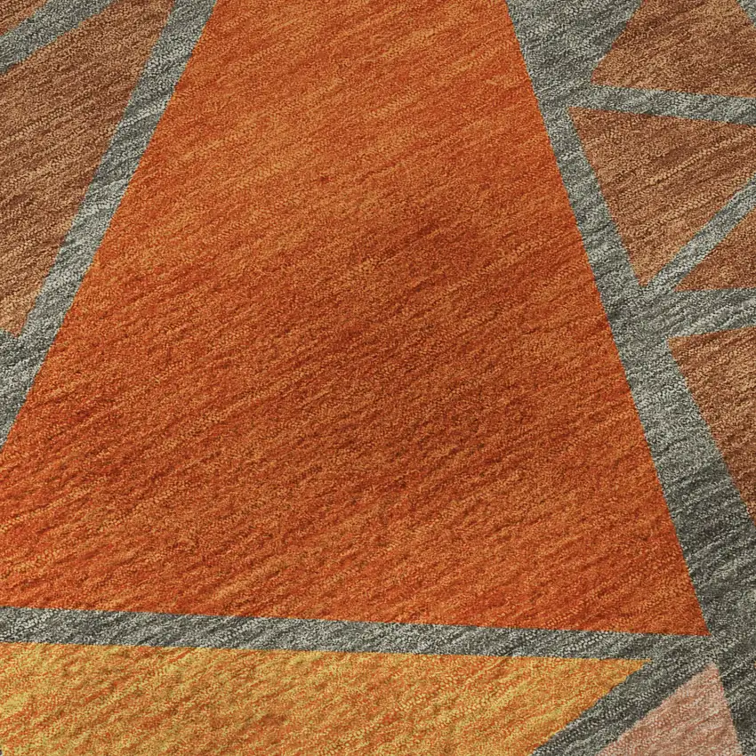 8' Rust Orange And Salmon Geometric Washable Round Rug With UV Protection Photo 8