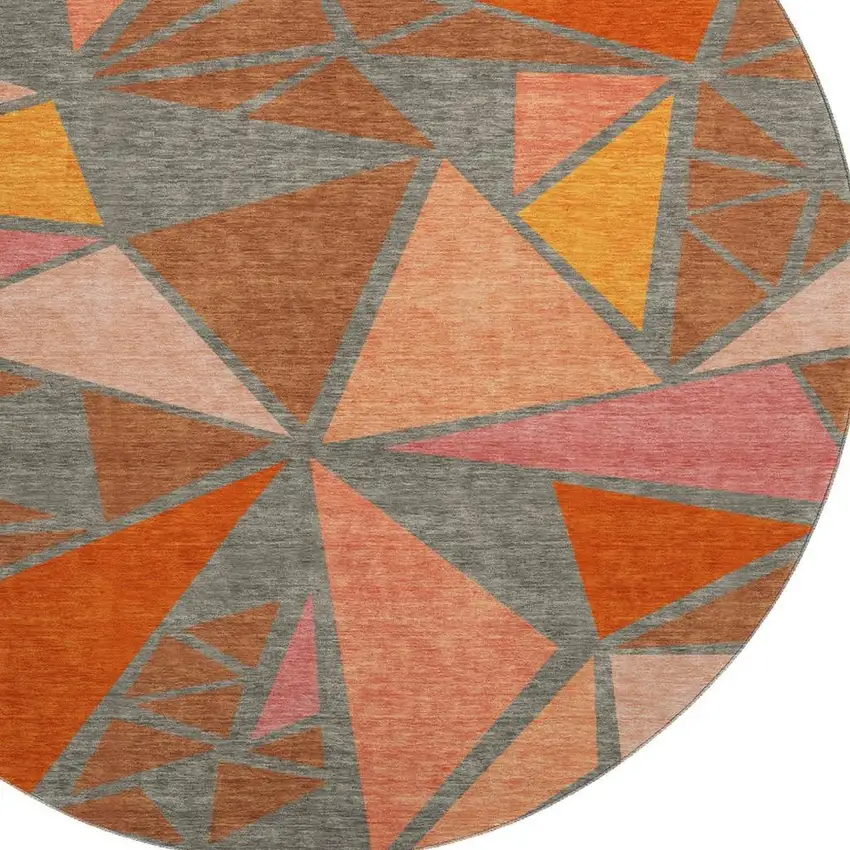 8' Rust Orange And Salmon Geometric Washable Round Rug With UV Protection Photo 2