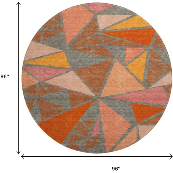 8' Rust Orange And Salmon Geometric Washable Round Rug With UV Protection Photo 9