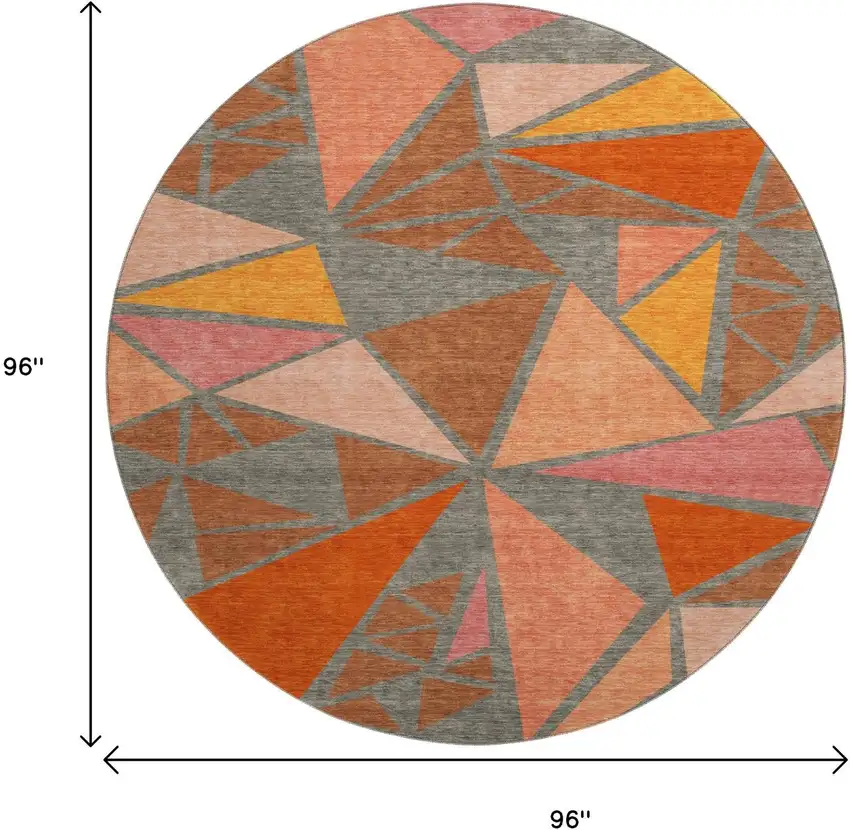 8' Rust Orange And Salmon Geometric Washable Round Rug With UV Protection Photo 9