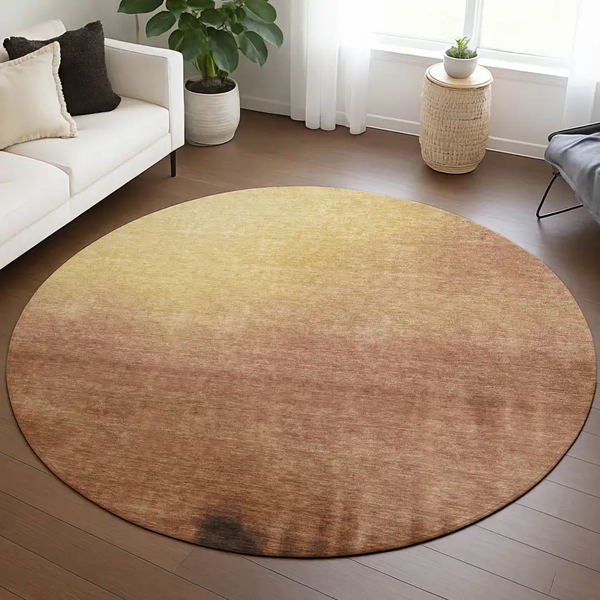 8' Rust Orange And Wheat Round Abstract Washable Indoor Outdoor Area Rug Photo 5