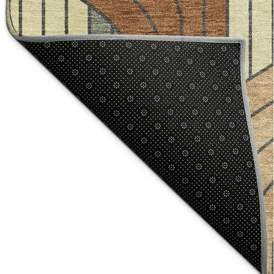 8' Rust Orange And Wheat Round Striped Washable Indoor Outdoor Area Rug Photo 7