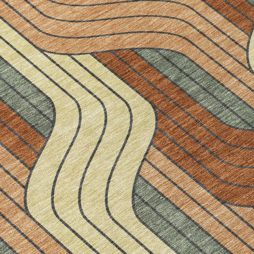 8' Rust Orange And Wheat Round Striped Washable Indoor Outdoor Area Rug Photo 9