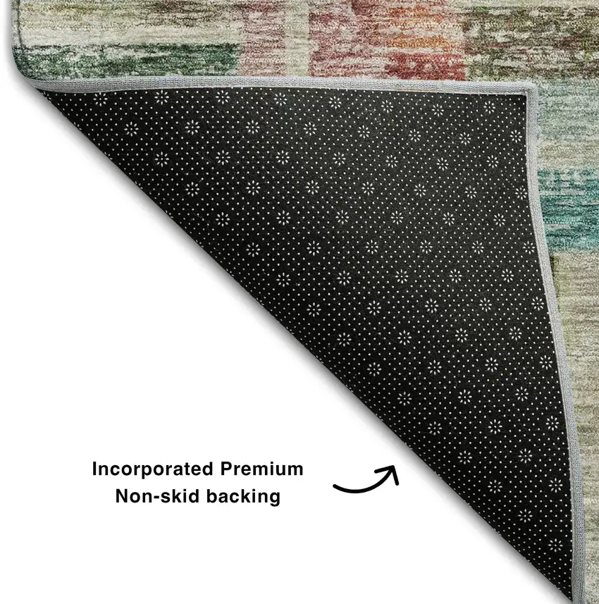 8' Rust Orange Green And Teal Striped Washable Round Rug With UV Protection Photo 5