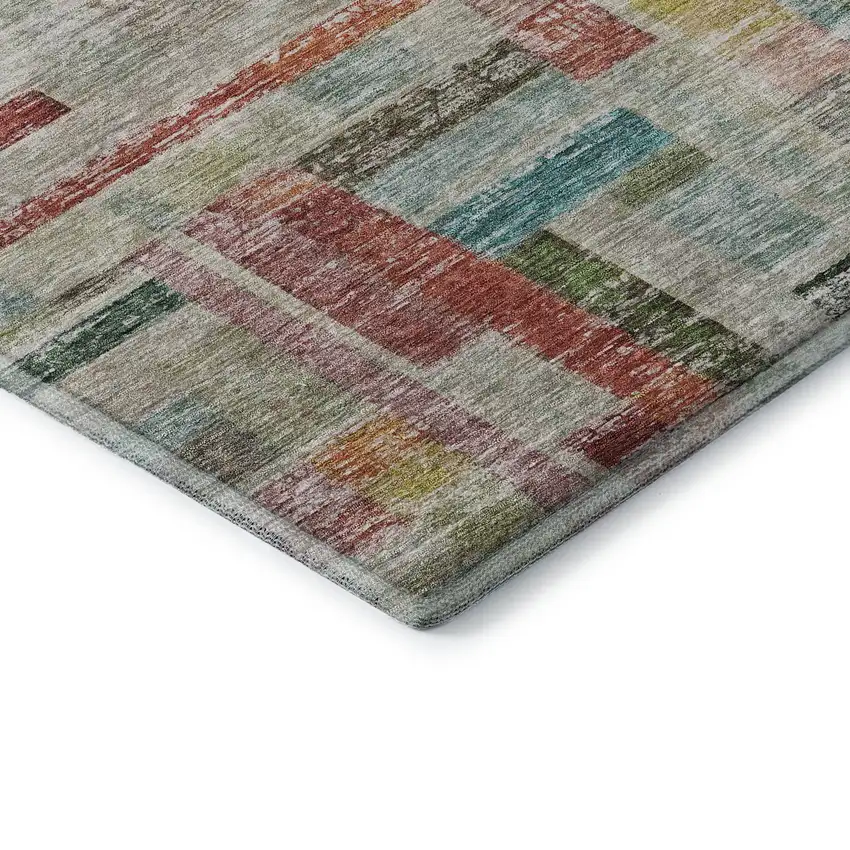 8' Rust Orange Green And Teal Striped Washable Round Rug With UV Protection Photo 6