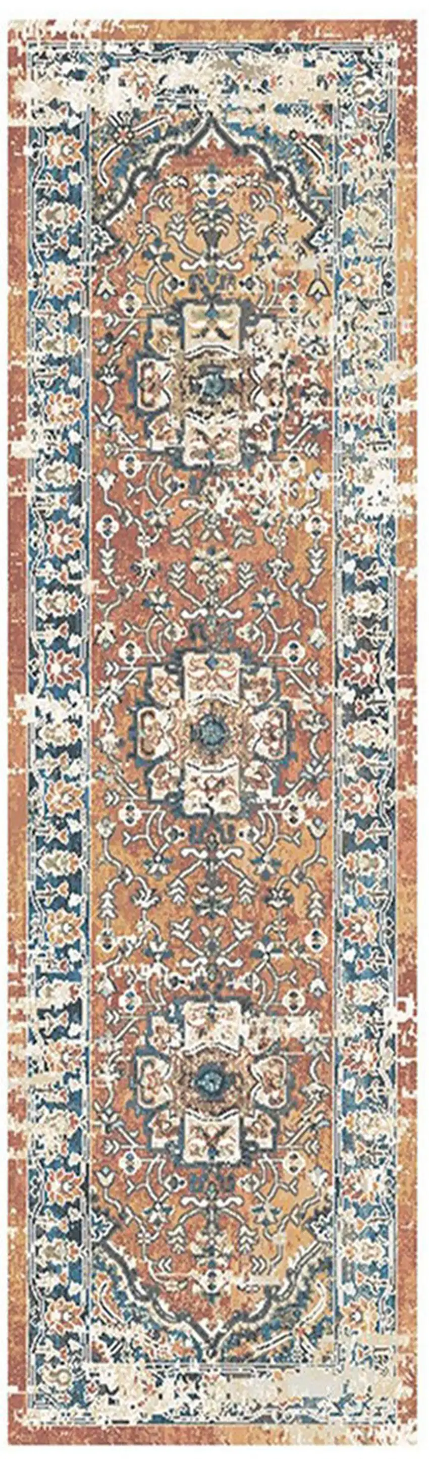 8' Rust Oriental Distressed Runner Rug With Fringe Photo 2