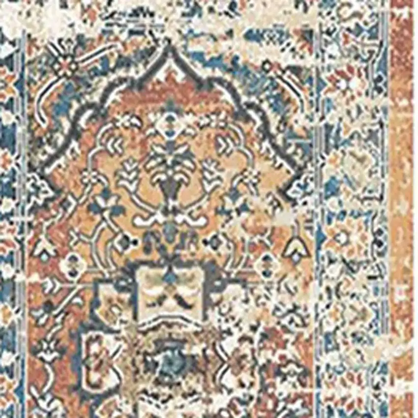 8' Rust Oriental Distressed Runner Rug With Fringe Photo 3