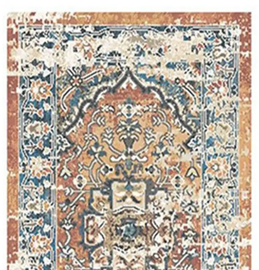 8' Rust Oriental Distressed Runner Rug With Fringe Photo 4