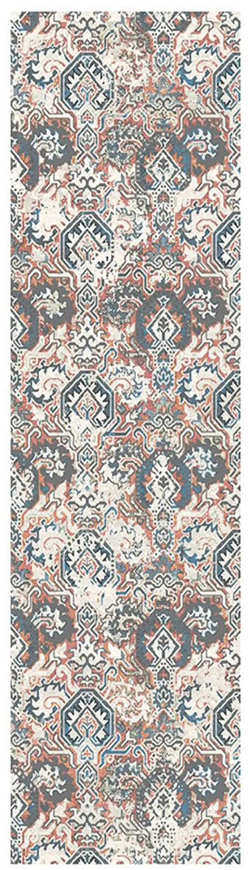 8' Rust Oriental Distressed Runner Rug With Fringe Photo 2