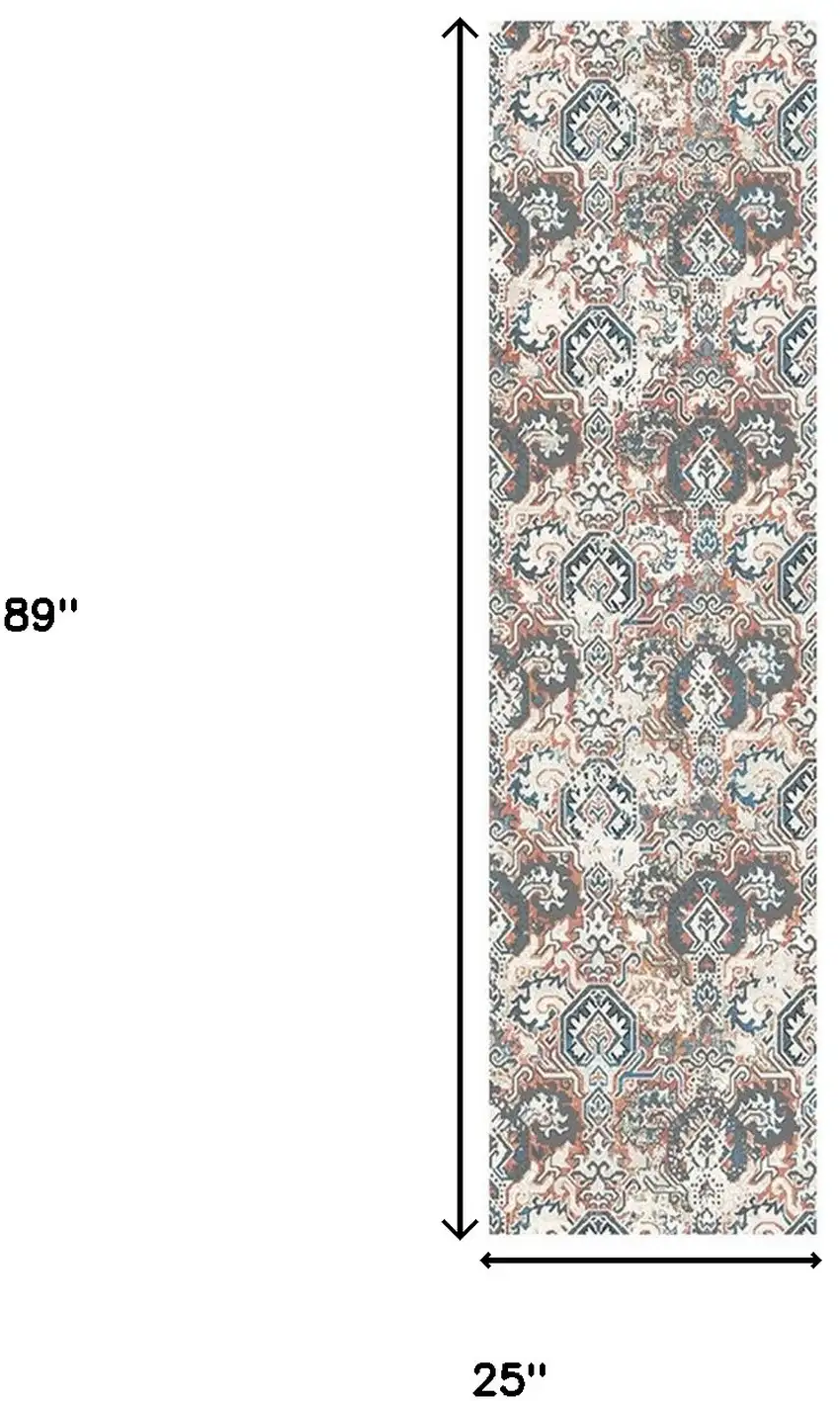 8' Rust Oriental Distressed Runner Rug With Fringe Photo 5
