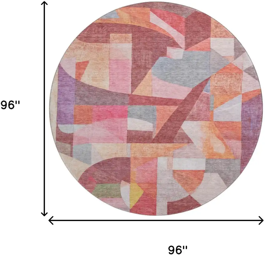8' Rust Pink And Purple Abstract Washable Round Rug With UV Protection Photo 9