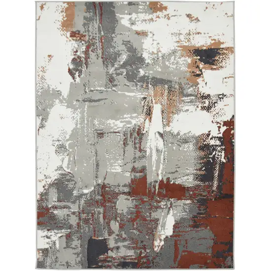 8' Rust Round Abstract Power Loom Area Rug Photo 1