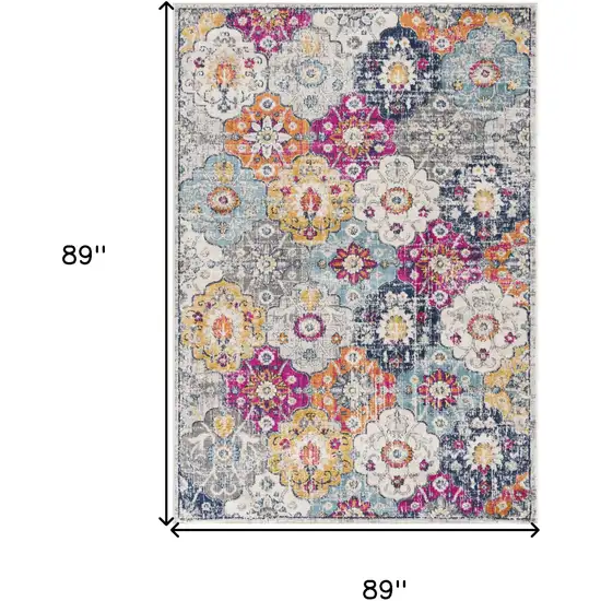 8' Rust Round Geometric Washable Non Skid Area Rug Photo 5