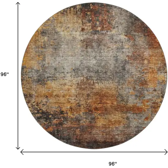 8' Rust Silver And Gray Abstract Washable Round Rug With UV Protection Photo 9
