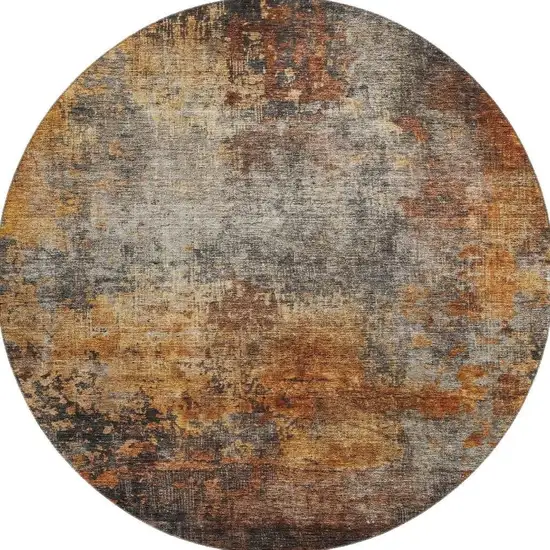 8' Rust Silver And Gray Abstract Washable Round Rug With UV Protection Photo 3