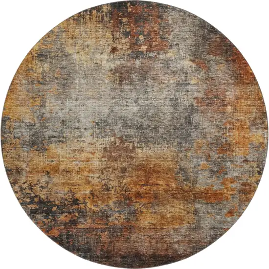 8' Rust Silver And Gray Abstract Washable Round Rug With UV Protection Photo 1